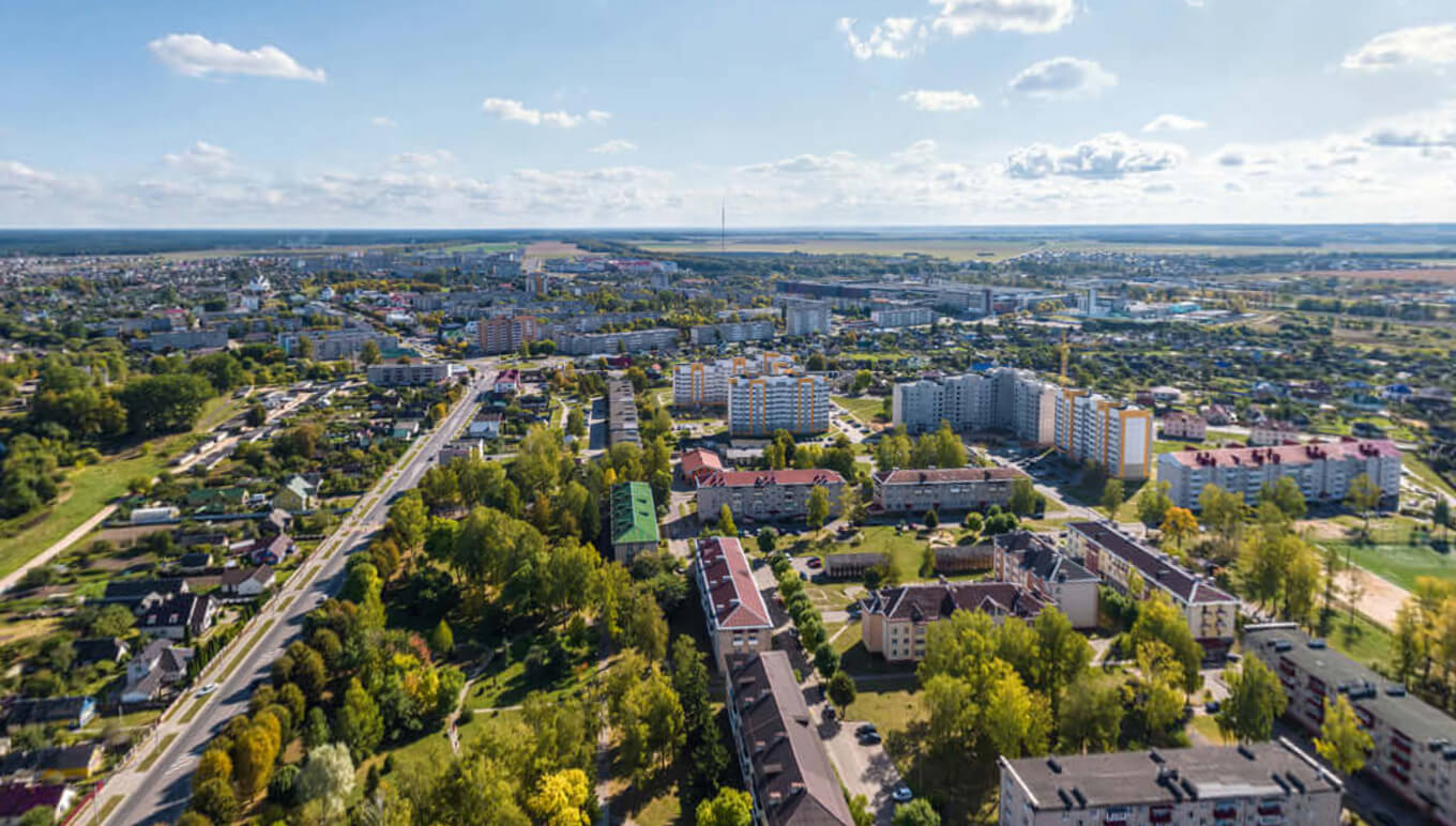 Aerial view of modern industrial complex with warehouses and facilities